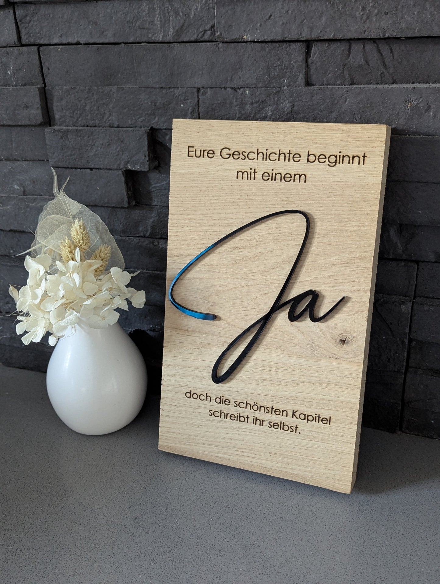Hochzeitsgeschenk • Eichenholzbrett • 15x25cm • Eure Geschichte beginnt mit einem JA